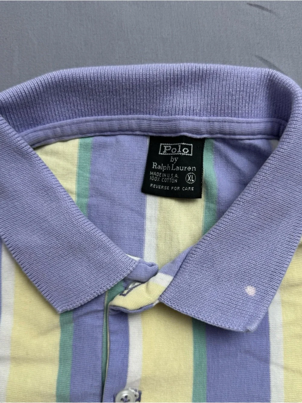 Polo Ralph Lauren Polo Shirt Men's XL Striped Yellow Purple Green White Cotton